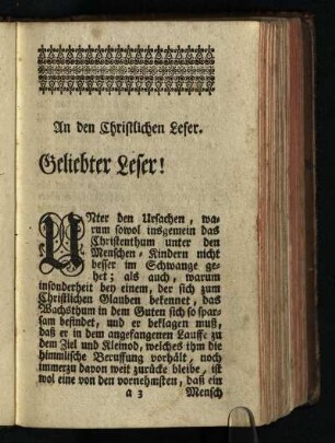 An den christlichen Leser: Geliebter Leser!
