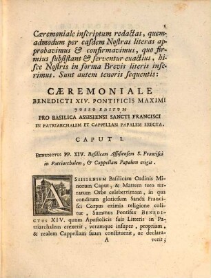 Ceremoniale Benedicti 14 Pont. M. jussu editum pro Basilica Assissiensi S. Francisci