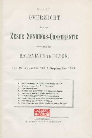 6.1889: Overzicht van de ... Zendings-Conferentie