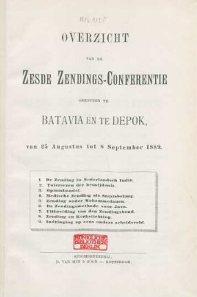 6.1889: Overzicht van de ... Zendings-Conferentie