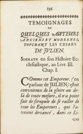 Temoignages de quelques autreurs anciens et modernes, touchant les cesars de Julien.