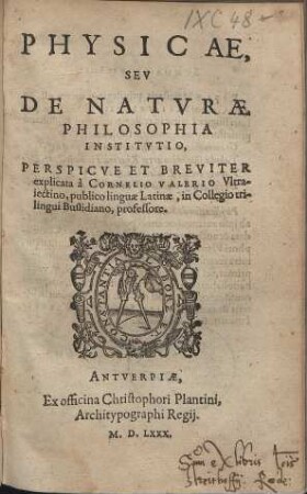 Physicae, sev de natvræ philosophia institvtio