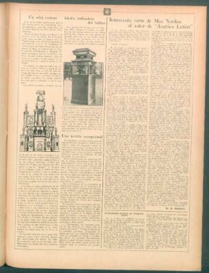 Interesante carta de Max Nordau al autor de "América Latina"