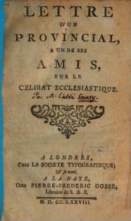 Lettre d'un provincial ... sur le célibat ecclésiastique