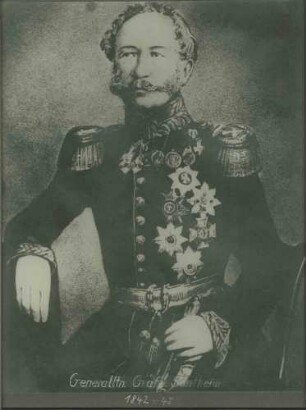 Graf Johann Georg von Sontheim, Generalleutnant, Kriegsminister von 1842-1848 in Uniform mit Orden, Brustbild in Halbprofil