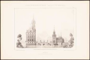 Jagdschloss: Ansicht (aus: Baukunst der Renaissance, Entwürfe von Studirenden unter Leitung von J. C. Raschdorff, I. Jahrgang, Berlin 1880)