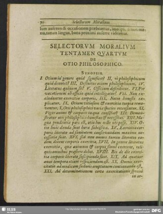 Selectorum Moralium Tentamen Quartum De Otio Philosophico