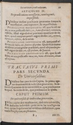 Pars Secunda. De Universalibus