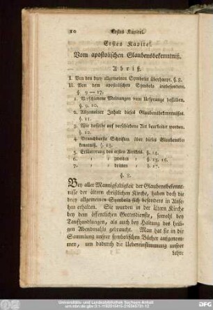 Erstes Kapitel. Vom apostolischen Glaubensbekenntiß.