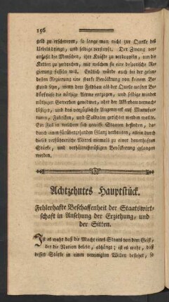 Achtzehntes Hauptstück. Fehlerhafte Beschaffenheit der Staatswirtschaft in Ansehung der Erziehung, und der Sitten