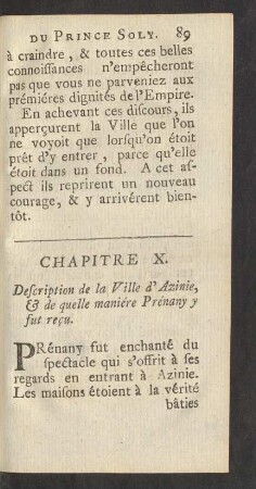 Chapitre X. Description de la Ville d'Azinie, de quelle maniére Prénany y fut reçu.