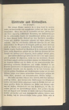 Weltfriede und Weltmission