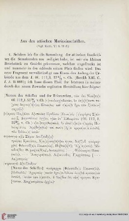 8: Aus den attischen Marineinschriften : (vgl. Mitth. VI, S. 21ff)