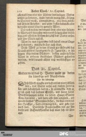 Das 21. Capitel. Andere weiß das H. Vatter unser zu betten für Lebendige und Abgestorbene.