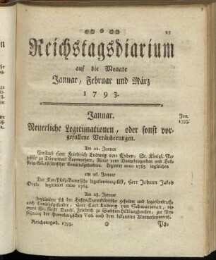 Reichstagsdiarium auf die Monate Januar, Februar und März 1793.