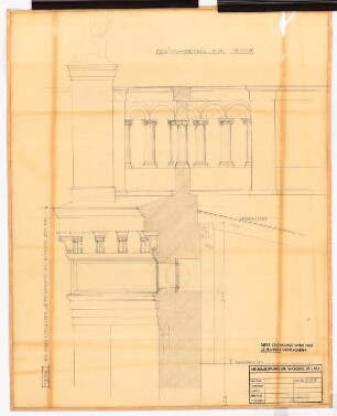 Reichsluftfahrtministerium, Berlin (Vorgängerbauten): ehemaliges Kriegsministerium: Gebäudeteil Leipziger Straße 5-6: Gesimsdetail Ansicht, Schnitt