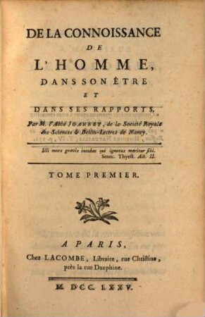 De La Connoissance De L'Homme, Dans Son Être Et Dans Ses Rapports, 1