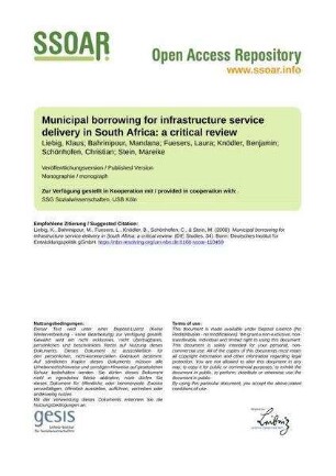 Municipal borrowing for infrastructure service delivery in South Africa: a critical review