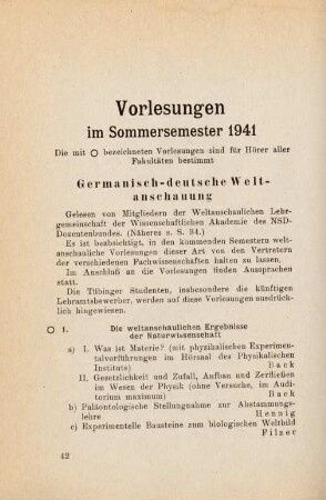 42-74, Vorlesungen im Sommersemester 1941