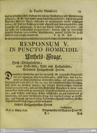 Responsum V. In Puncto Homicidii
