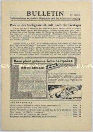 Illegales Informationsblatt der KPD "Bulletin" u.a. zum 40. Jahrestag der KPD