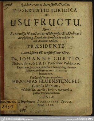 Dissertatio juridica de usufructu