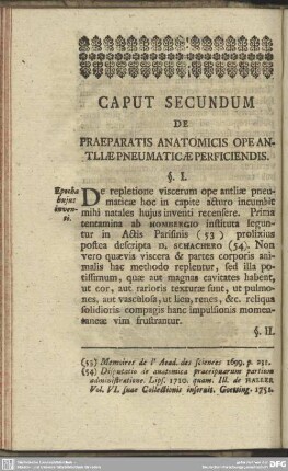 Caput Secundum De Praeparatis Anatomicis Ope Antliae Pneumaticae Perficiendis