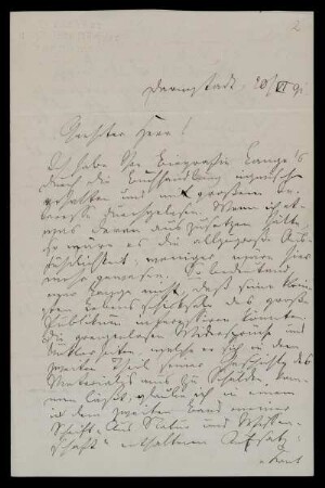 Nr. 2: Brief von Ludwig Büchner an Otto Adolf Ellissen, Darmstadt, 20.6.1891