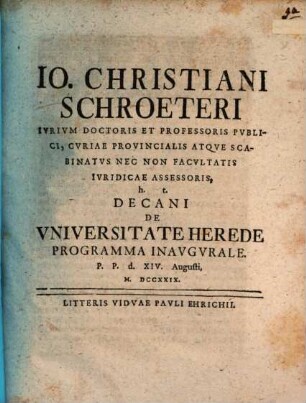 De universitate herede Programma inauguralis