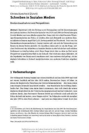 Schreiben in Sozialen Medien. Bestandsaufnahme und Perspektiven
