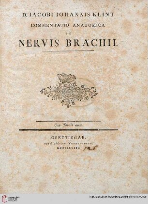 D. Iacobi Iohannis Klint Commentatio Anatomica De Nervis Brachii : Cum Tabula aenea