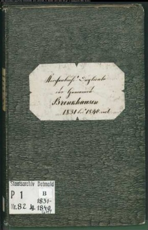 Kirchenbuchduplikat der katholischen Gemeinde Brenkhausen, Kreis Höxter (GHT 1831-1840) (Gemeinde: Katholische Gemeinde Brenkhausen)