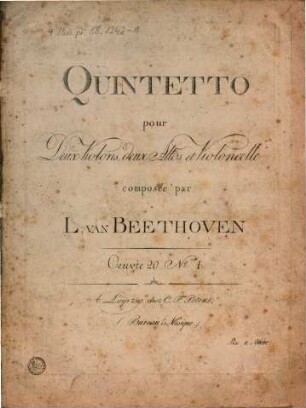 Quintetto pour deux violons, deux altos et violoncelle ..., 1. [1802]. - 5 St. - Pl.-Nr. 110