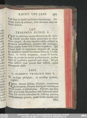 LXV. Traianus Plinio S.