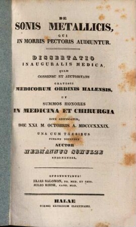 De sonis metallicis, qui in morbis pectoris audiuntur : dissertatio inauguralis medica