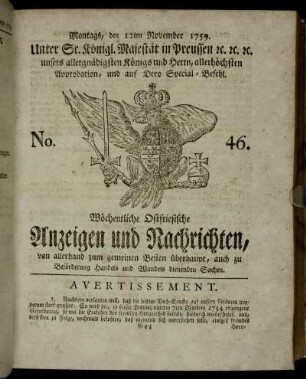 No. 46. Montags, den 12ten November 1759.