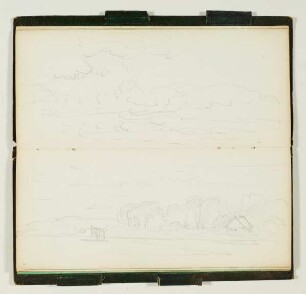 Landschaftsstudie mit Haus am See - Figuren in Landschaft