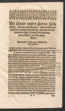 Die Gnade unsers Herren Jesu Christi/ und die Liebe Gottes/ ... sey mit uns ...