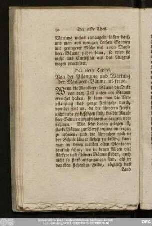 Das vierte Capitel. Von der Pflantzung und Wartung der Maulbeer-Bäume ins freye.