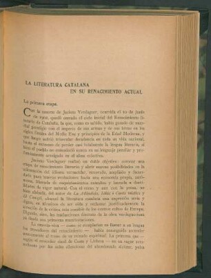 La literatura catalana en su renacimiento actual