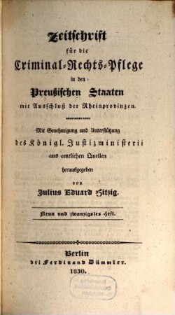 Zeitschrift für die Criminal-Rechts-Pflege in den preussischen Staaten mit Ausschluß der Rheinprovinzen. 15, 15. 1830