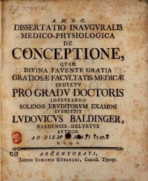 Dissertatio Inavgvralis Medico-Physiologica De Conceptione