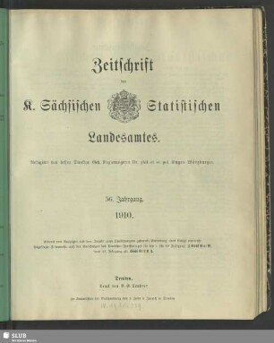 56.1910: Zeitschrift des Sächsischen Statistischen Landesamtes