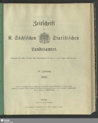56.1910: Zeitschrift des Sächsischen Statistischen Landesamtes