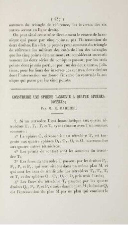 Construire une sphère tangente a quatre sphères données.