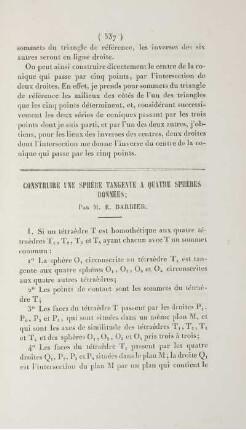 Construire une sphère tangente a quatre sphères données.