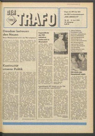 TRO-Betriebszeitung 'Der Trafo'; Nr. 22/1978 (12. Juni 1978)