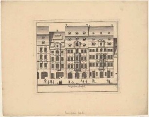 Linckens Apotheke in der Grimmaischen Straße in Leipzig, später Löwenapotheke, Fassade mit Staffage, Blatt 11 aus einer Reihe Leipziger Wohnhäuser und Palais’