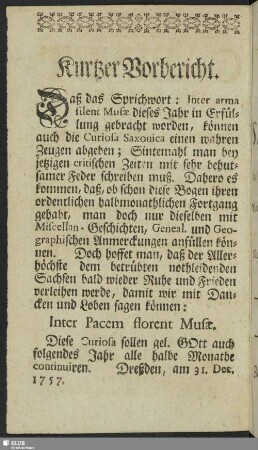 Kurtzer Vorbericht