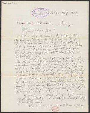 Brief an Ludwig Strecker  und B. Schott's Söhne : 12.03.1901
